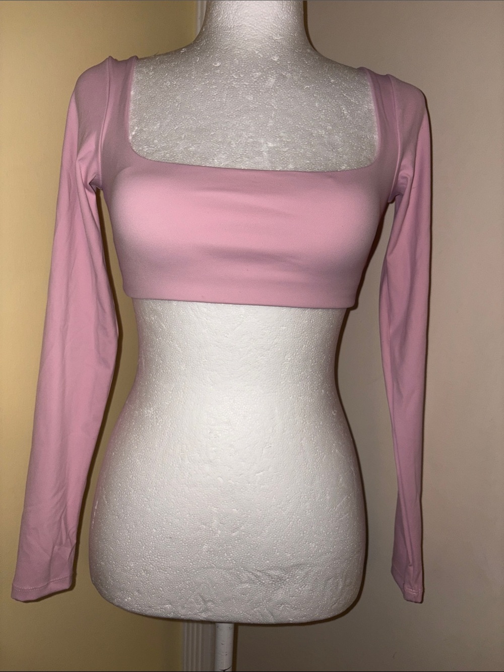 Women's Square Neck Long Sleeve Crop Top - Pink S